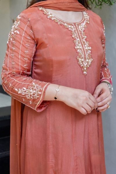 Radiant Dusty Pink Glass Tissue Anarkali Set With Hand Work On Sleeves And Neck For Weomen Anarkali Kurtis 