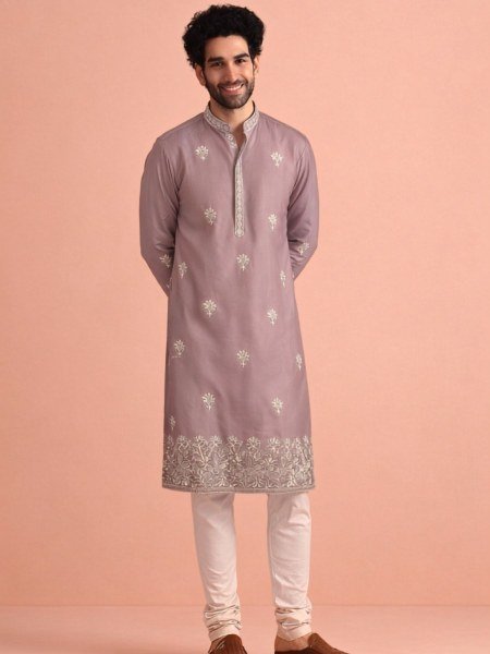 Radiant Dusty Pink Men's Ethnic Wear Kurta with Premium Cotton Salwar Bottom Mens Wear
