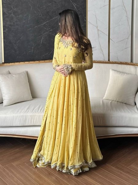 Radiant Faux Georgette Sequins Embroidered Gown Set with Lace Dupatta at Party Wear for Bulk Buyers 