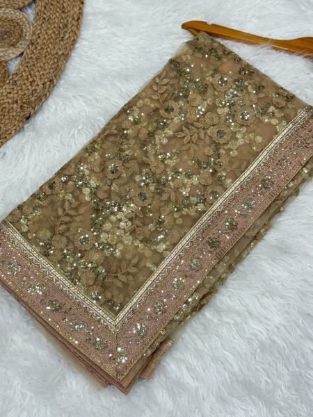 Radiant Golden Designer Soft Mono Net Saree with Banglori Silk Blouse for Wedding Net Sarees Wholesale