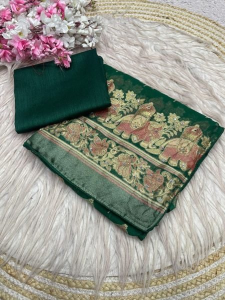 Radiant Green Designer Bollywood Inspired Massmeelo Brrosso Saree For Festival Designer Wedding Sarees Wholesale