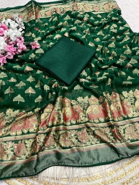 Radiant Green Designer Bollywood Inspired Massmeelo Brrosso Saree For Festival Designer Wedding Sarees Wholesale