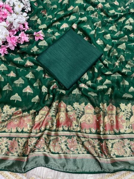 Radiant Green Designer Bollywood Inspired Massmeelo Brrosso Saree For Festival Designer Wedding Sarees Wholesale