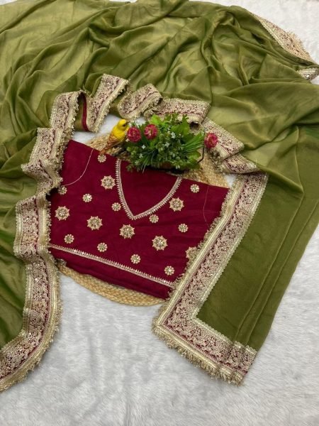 Radiant Green Designer Mocha Silk Saree with Mono Diamond Silk Unstitched Blouse Silk Sarees Wholesale