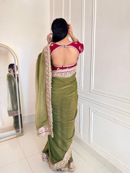 Radiant Green Designer Mocha Silk Saree with Mono Diamond Silk Unstitched Blouse Silk Sarees Wholesale