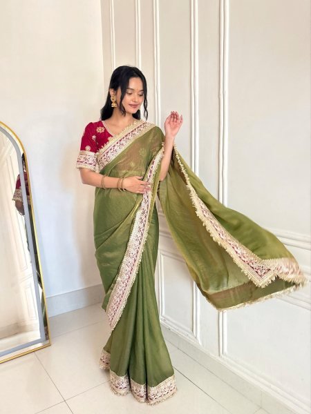 Radiant Green Designer Mocha Silk Saree with Mono Diamond Silk Unstitched Blouse Silk Sarees Wholesale