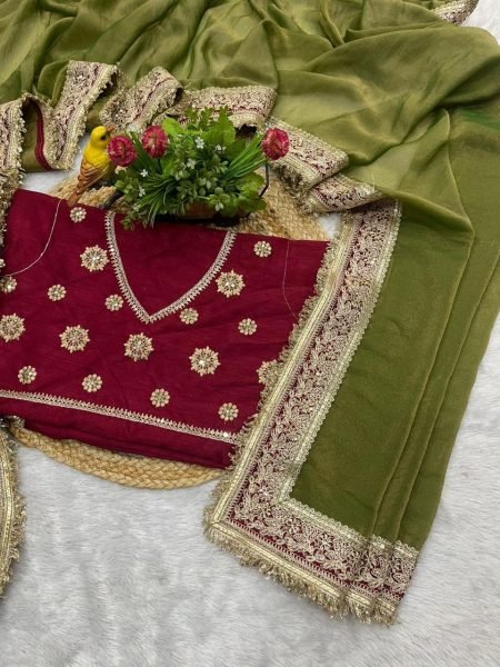 Radiant Green Designer Mocha Silk Saree with Mono Diamond Silk Unstitched Blouse Silk Sarees Wholesale