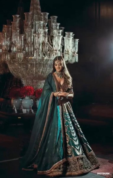 Radiant Green Japan Satin Silk Lehenga with Velvet Blouse for Bridal Wear Designer Lehenga Choli