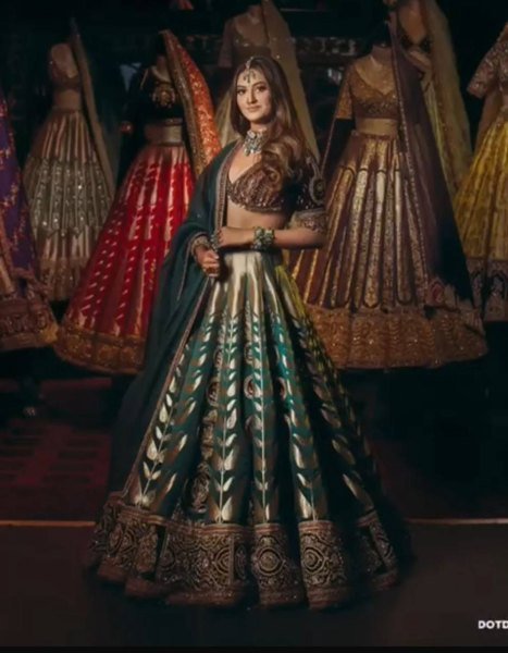 Radiant Green Japan Satin Silk Lehenga with Velvet Blouse for Bridal Wear Designer Lehenga Choli