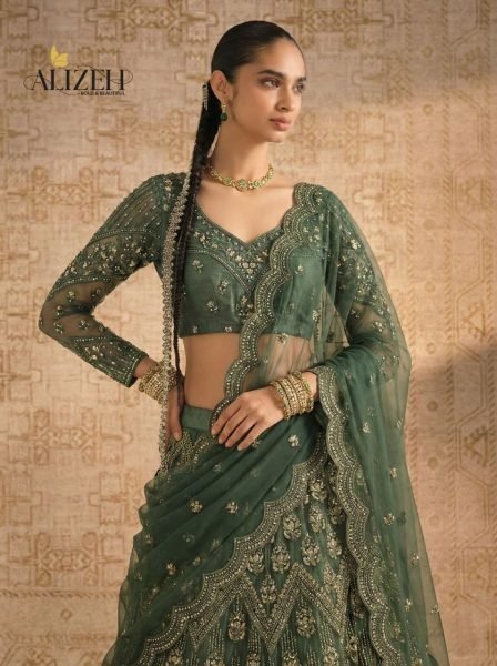 Radiant Green Unstitched Lehenga Choli with Premium Net Dupatta for Reception Wear Bridal Lehenga Choli