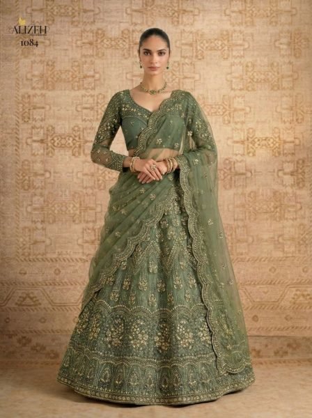 Radiant Green Unstitched Lehenga Choli with Premium Net Dupatta for Reception Wear Bridal Lehenga Choli