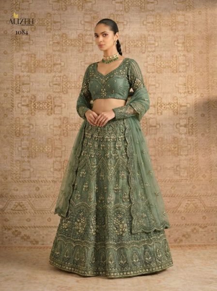 Radiant Green Unstitched Lehenga Choli with Premium Net Dupatta for Reception Wear Bridal Lehenga Choli