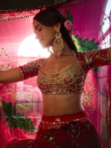 Radiant Hot Pink Designer Taby Silk Lehenga with Hand Mirror and Sequin Embroidery Designer Lehenga Choli