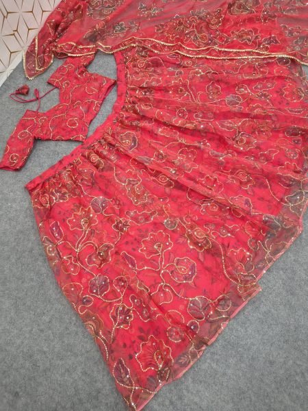 Radiant Hot Pink Designer Taby Silk Lehenga with Hand Mirror and Sequin Embroidery Designer Lehenga Choli