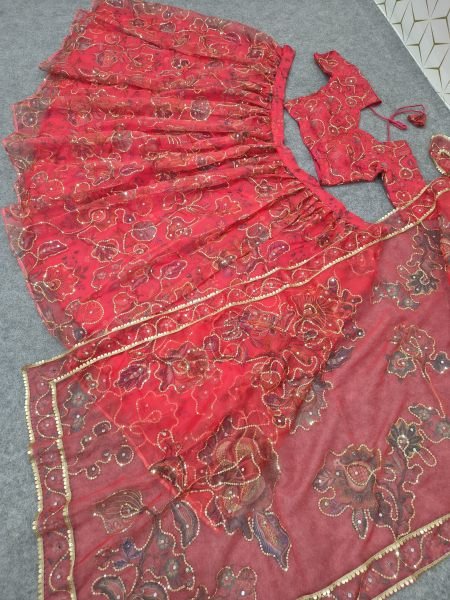 Radiant Hot Pink Designer Taby Silk Lehenga with Hand Mirror and Sequin Embroidery Designer Lehenga Choli