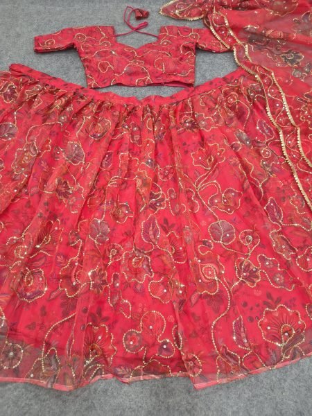 Radiant Hot Pink Designer Taby Silk Lehenga with Hand Mirror and Sequin Embroidery Designer Lehenga Choli