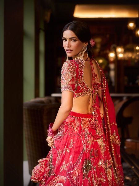 Radiant Hot Pink Designer Taby Silk Lehenga with Hand Mirror and Sequin Embroidery Designer Lehenga Choli