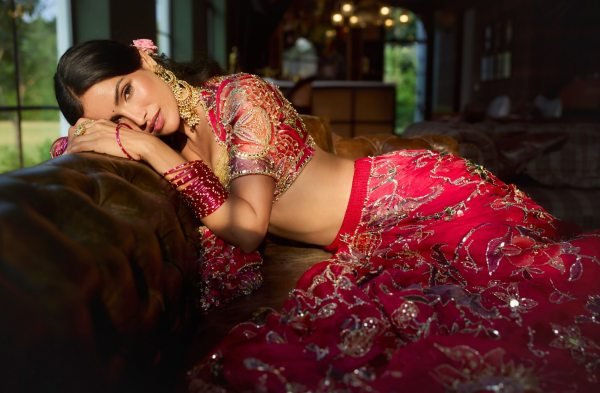 Radiant Hot Pink Designer Taby Silk Lehenga with Hand Mirror and Sequin Embroidery Designer Lehenga Choli