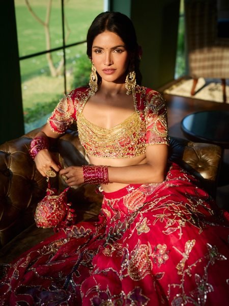 Radiant Hot Pink Designer Taby Silk Lehenga with Hand Mirror and Sequin Embroidery Designer Lehenga Choli