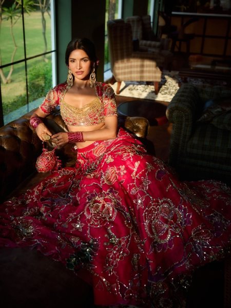 Radiant Hot Pink Designer Taby Silk Lehenga with Hand Mirror and Sequin Embroidery Designer Lehenga Choli