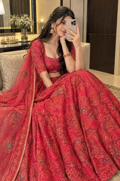 Radiant Hot Pink Designer Taby Silk Lehenga with Hand Mirror and Sequin Embroidery Designer Lehenga Choli
