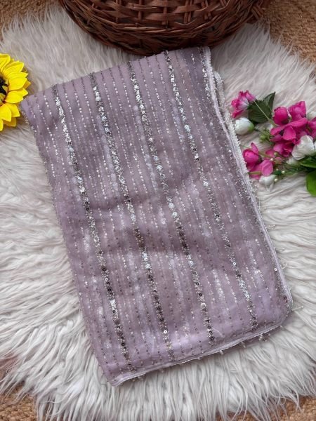 Radiant Lavender Pure Soft Net Saree with Fancy Moti Lace Border and Designer Blouse Bollywood Fancy Sarees Wholesale