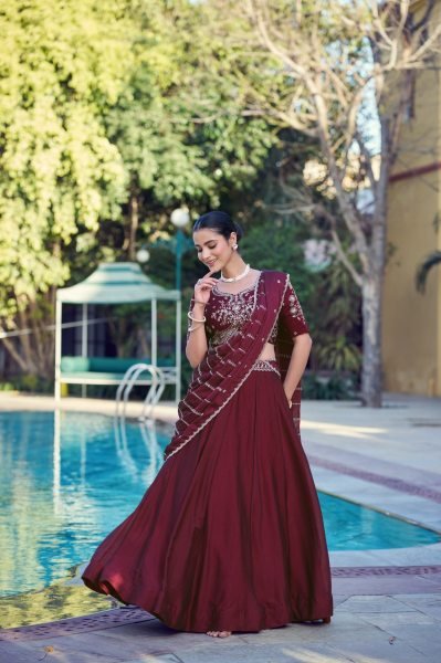 Radiant Maroon Rangoli Crush Lehenga Choli with Sequins Belt and Dupatta At Wholesale  Designer Lehenga Choli