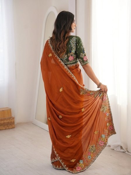 Radiant Orange Rangoli Silk Saree with Cutwork Border for Women at Best Price Silk Sarees Wholesale
