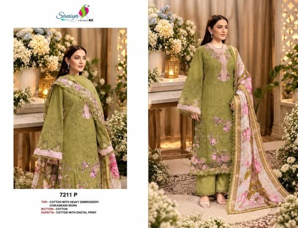 Radiant Parrot Green Cotton Suit Set with Chikankari Work and Maslin Dupatta Pakistani Suits Wholesale