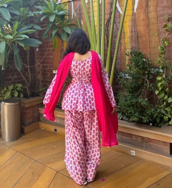 Radiant Pink Pure Cambric Cotton Kurta Farshi Pant Set With Dupatta For Affordable Wholesale Prices Ready To Wear Collection