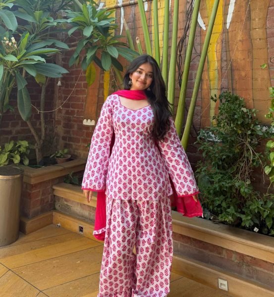 Radiant Pink Pure Cambric Cotton Kurta Farshi Pant Set With Dupatta For Affordable Wholesale Prices Ready To Wear Collection