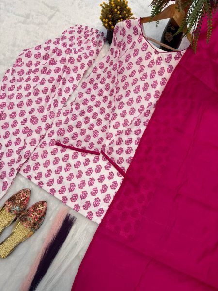 Radiant Pink Pure Cambric Cotton Kurta Farshi Pant Set With Dupatta For Affordable Wholesale Prices Ready To Wear Collection