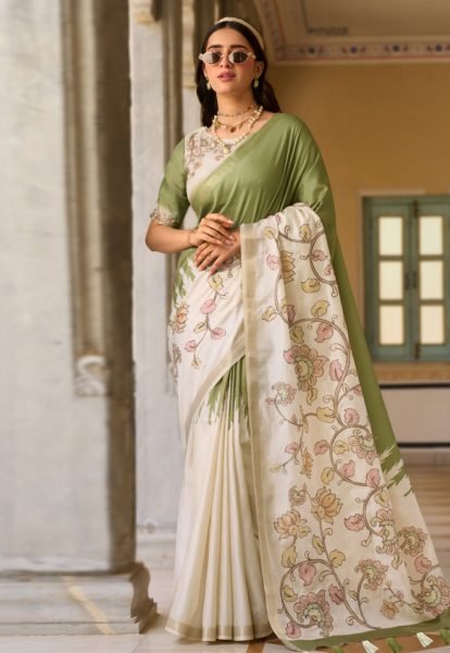 Radiant Pista Pure Tussar Silk Saree with Designer Pallu at Manufacturer Rate Printed Cotton Sarees Wholesale