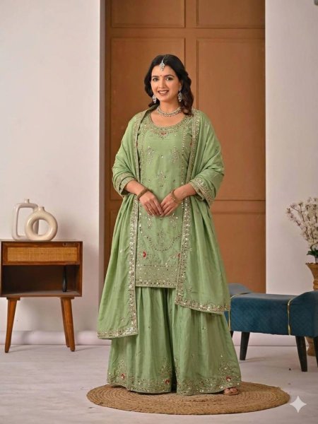 Radiant Pista Royal Designer Sharara Collection with Rich Embroidery Detailing Ready To Wear Suit