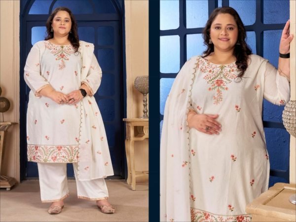 Radiant Plus Size Pure Cotton Suit Set with Embroidered Dupatta for Women Plus Size Kurti / Gown