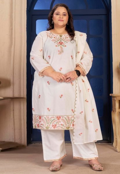 Radiant Plus Size Pure Cotton Suit Set with Embroidered Dupatta for Women Plus Size Kurti / Gown