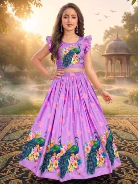 Radiant Purple Designer Heavy Twill Blouse with Chinon Silk Lehenga Set for Festive Wear Kurtis