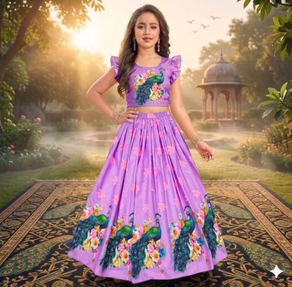 Radiant Purple Designer Heavy Twill Blouse with Chinon Silk Lehenga Set for Festive Wear Girls Wear