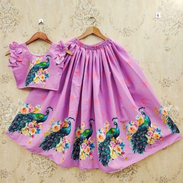 Radiant Purple Designer Heavy Twill Blouse with Chinon Silk Lehenga Set for Festive Wear Girls Wear