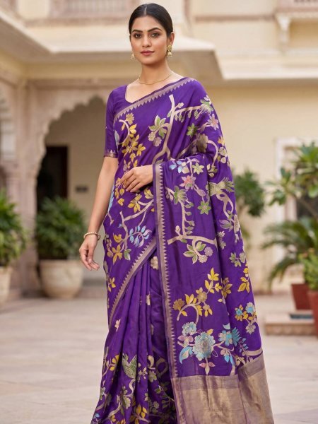 Radiant Purple Elegant Hand Dyed Saree with Rich Look for Wedding and Party Wear Sarees 