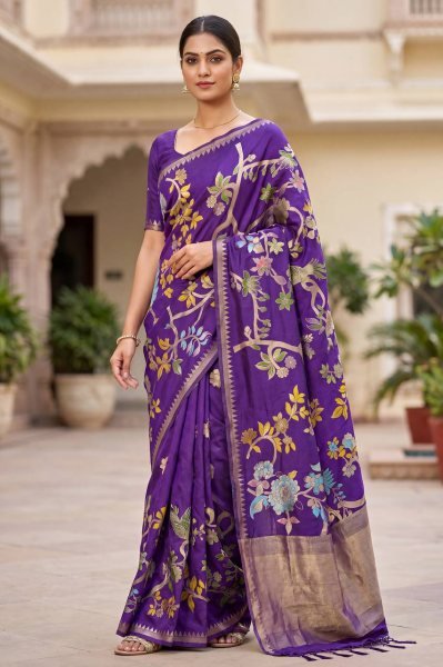 Radiant Purple Elegant Hand Dyed Saree with Rich Look for Wedding and Party Wear Silk Sarees Wholesale