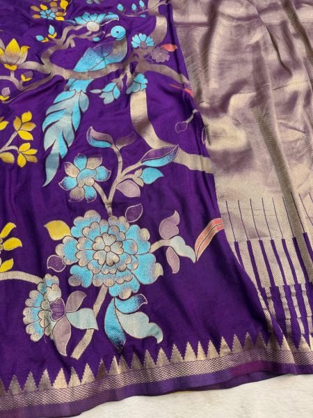 Radiant Purple Elegant Hand Dyed Saree with Rich Look for Wedding and Party Wear Silk Sarees Wholesale