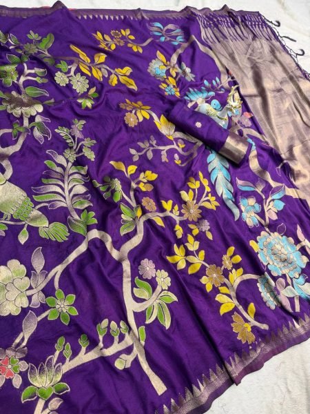 Radiant Purple Elegant Hand Dyed Saree with Rich Look for Wedding and Party Wear Silk Sarees Wholesale