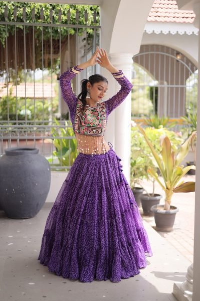 Radiant Purple Faux Georgette Lehenga with Kutchi Patchwork Blouse For Navrati Navratri Lehnega Choli