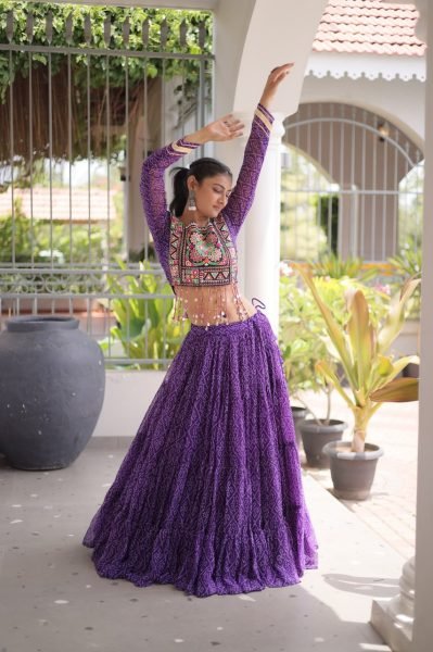 Radiant Purple Faux Georgette Lehenga with Kutchi Patchwork Blouse For Navrati Navratri Lehnega Choli