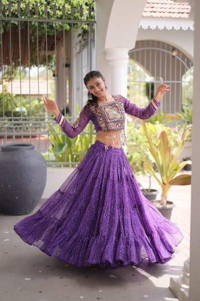 Radiant Purple Faux Georgette Lehenga with Kutchi Patchwork Blouse For Navrati Navratri Lehnega Choli