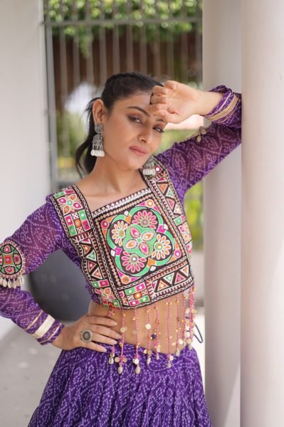 Radiant Purple Faux Georgette Lehenga with Kutchi Patchwork Blouse For Navrati Navratri Lehnega Choli