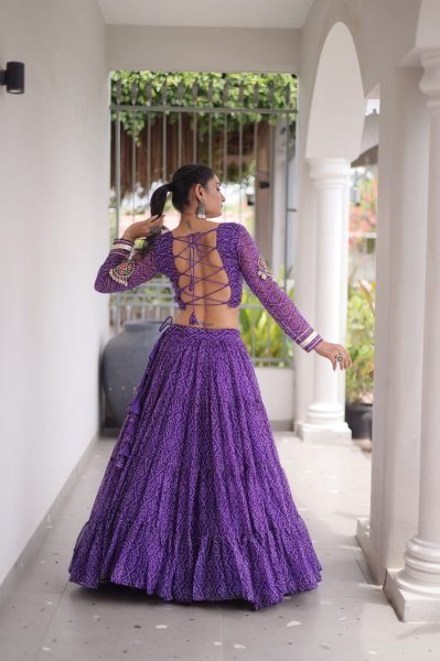Radiant Purple Faux Georgette Lehenga with Kutchi Patchwork Blouse For Navrati Navratri Lehnega Choli