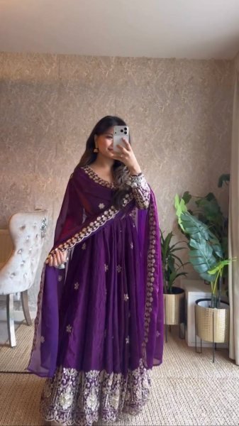 Radiant Purple Fendy Silk Anarkali Set with Embroidered Dupatta for Festive Celebrations Ready To Wear Collection