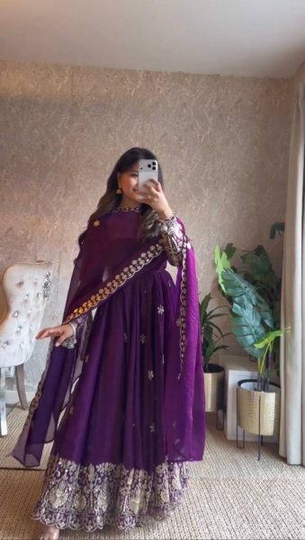 Radiant Purple Fendy Silk Anarkali Set with Embroidered Dupatta for Festive Celebrations Ready To Wear Collection